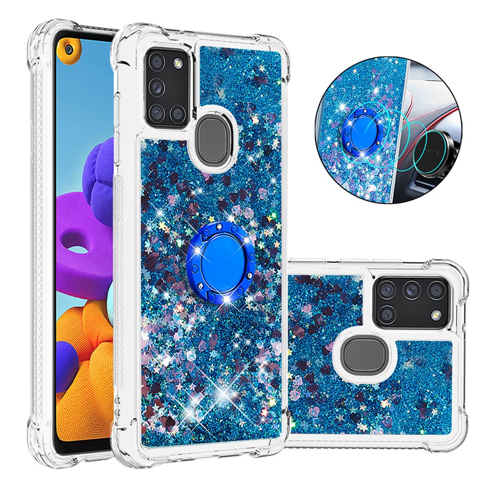 Shockproof Quicksand Kickstand TPU Smartphone Shell for Samsung Galaxy A21s - Blue-1