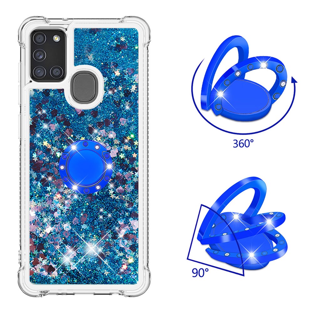 Shockproof Quicksand Kickstand TPU Smartphone Shell for Samsung Galaxy A21s - Blue-2
