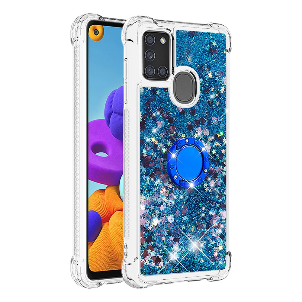 Shockproof Quicksand Kickstand TPU Smartphone Shell for Samsung Galaxy A21s - Blue-3