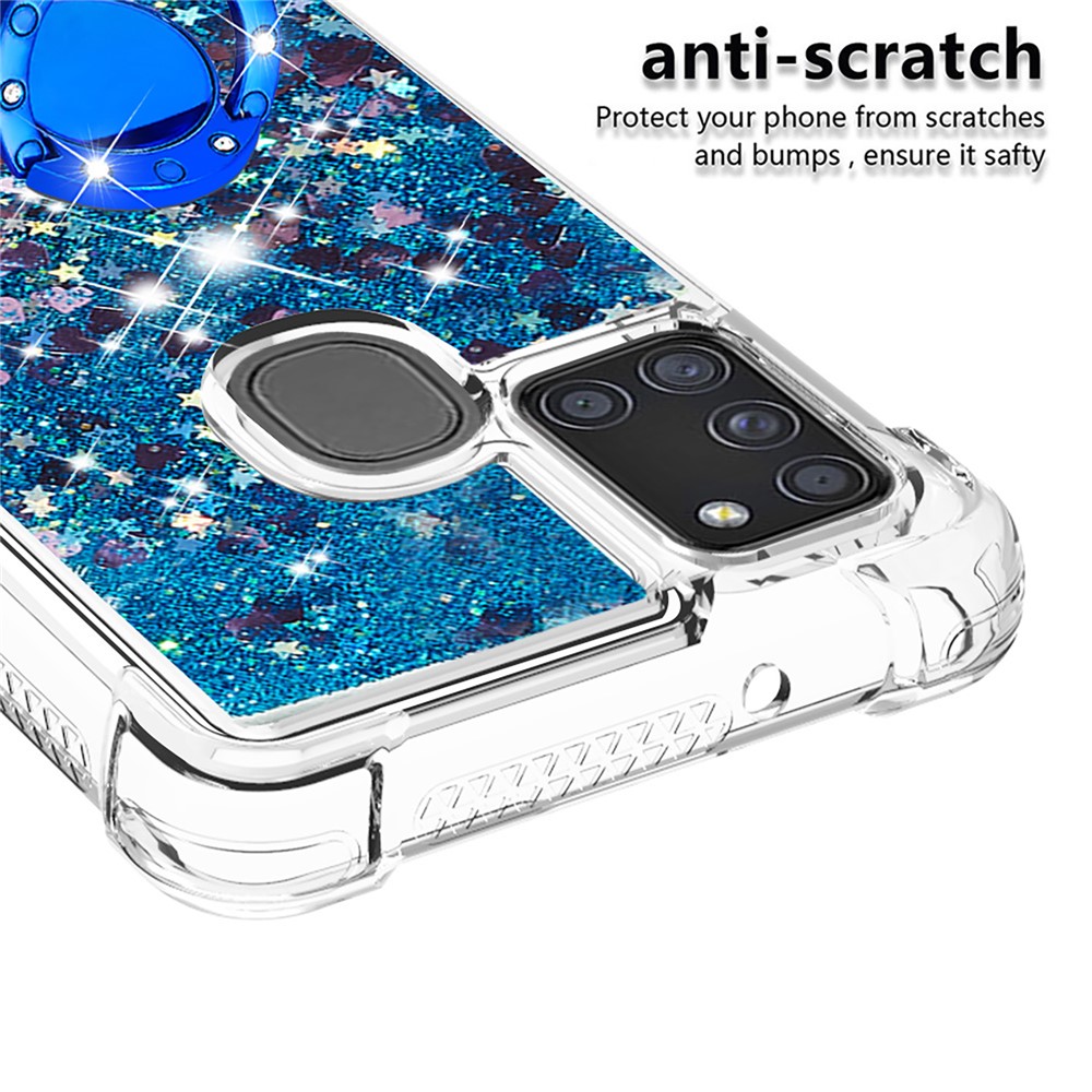 Shockproof Quicksand Kickstand TPU Smartphone Shell for Samsung Galaxy A21s - Blue-4
