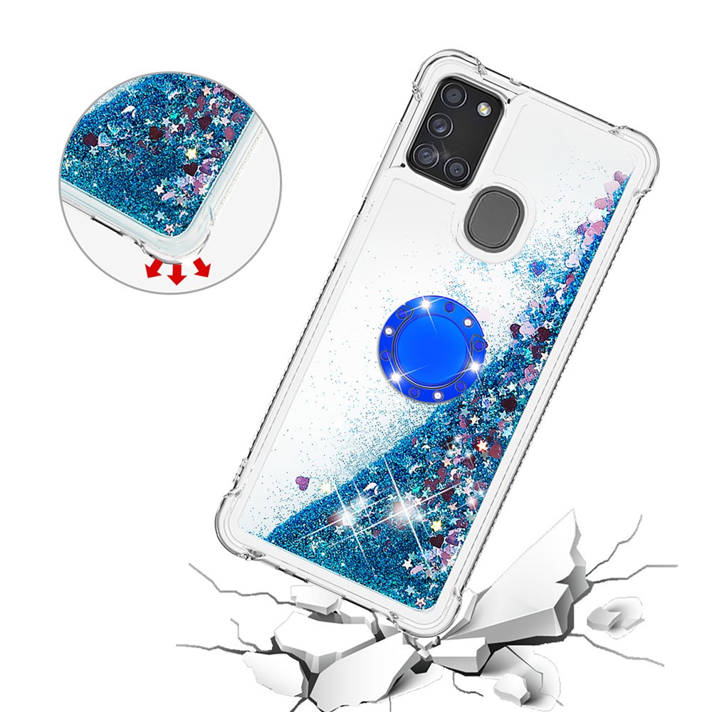 Shockproof Quicksand Kickstand TPU Smartphone Shell for Samsung Galaxy A21s - Blue-5