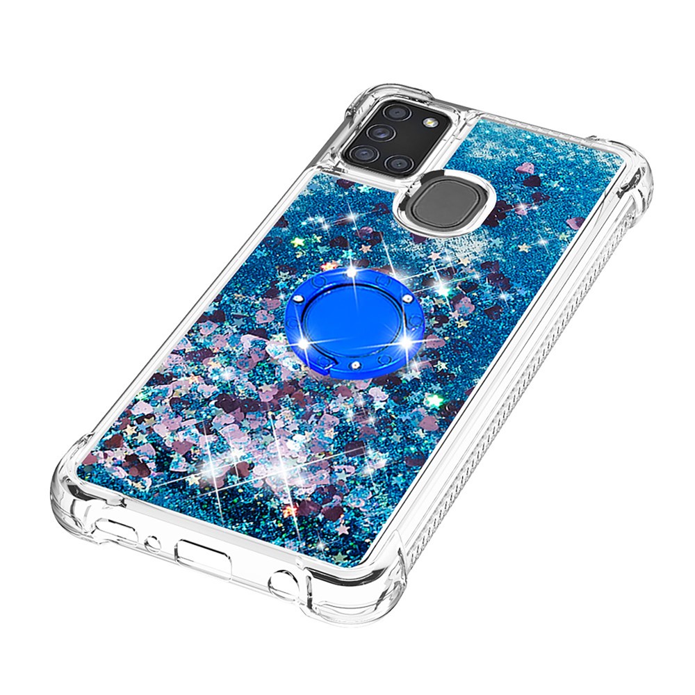 Shockproof Quicksand Kickstand TPU Smartphone Shell for Samsung Galaxy A21s - Blue-6