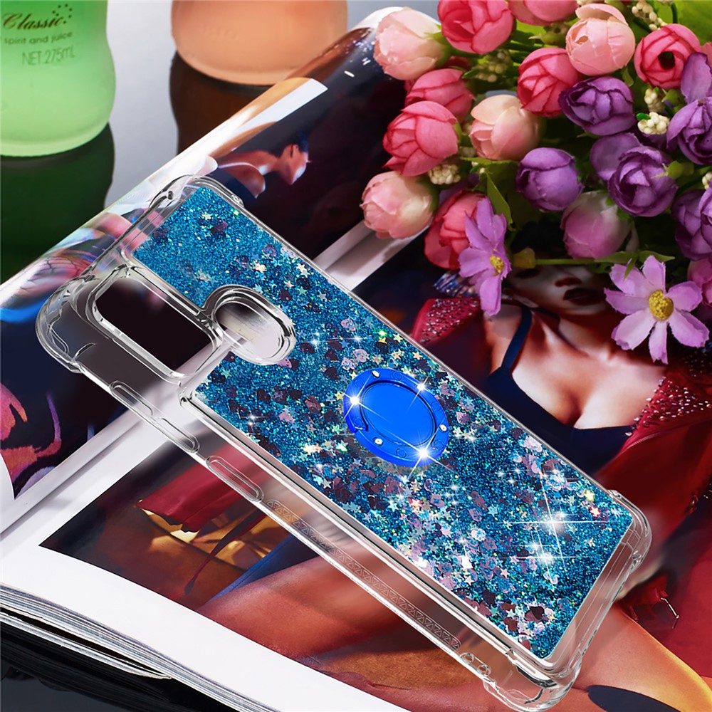 Shockproof Quicksand Kickstand TPU Smartphone Shell for Samsung Galaxy A21s - Blue-7
