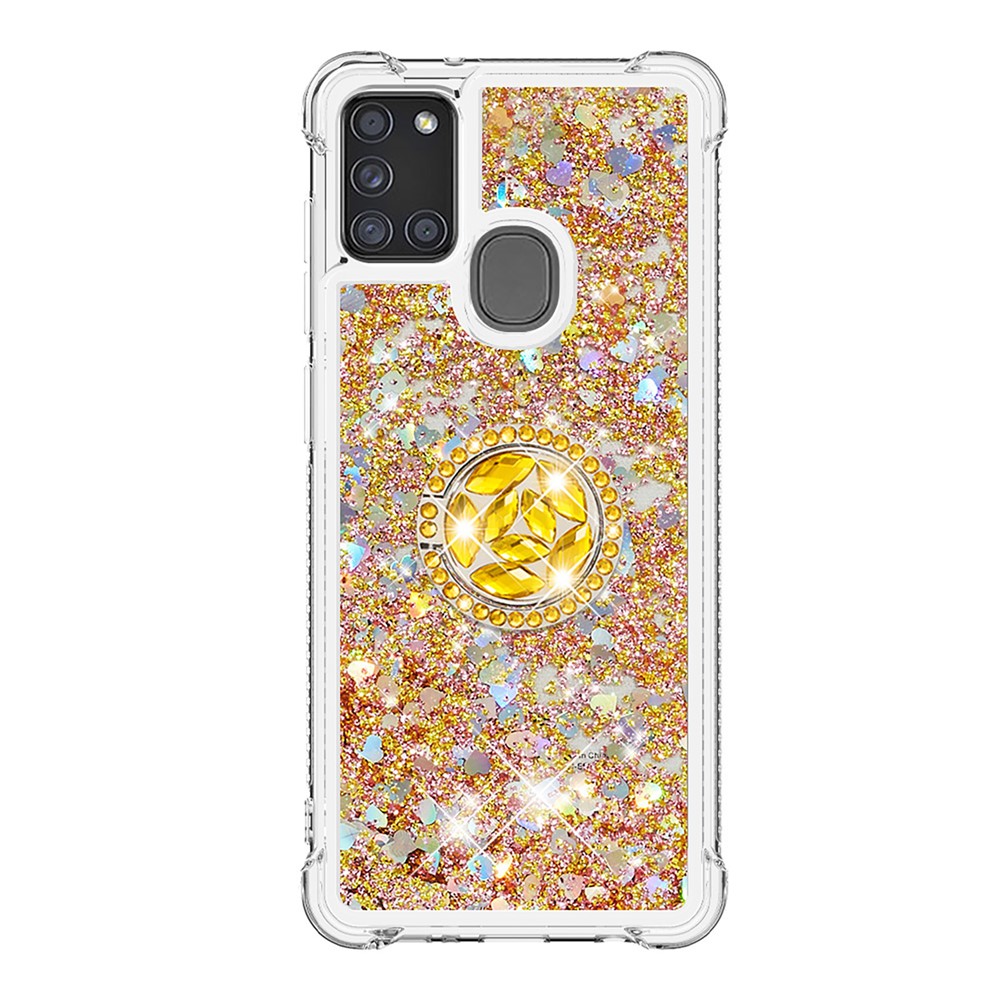 Shockproof Quicksand Kickstand TPU Smartphone Shell for Samsung Galaxy A21s - Gold-2