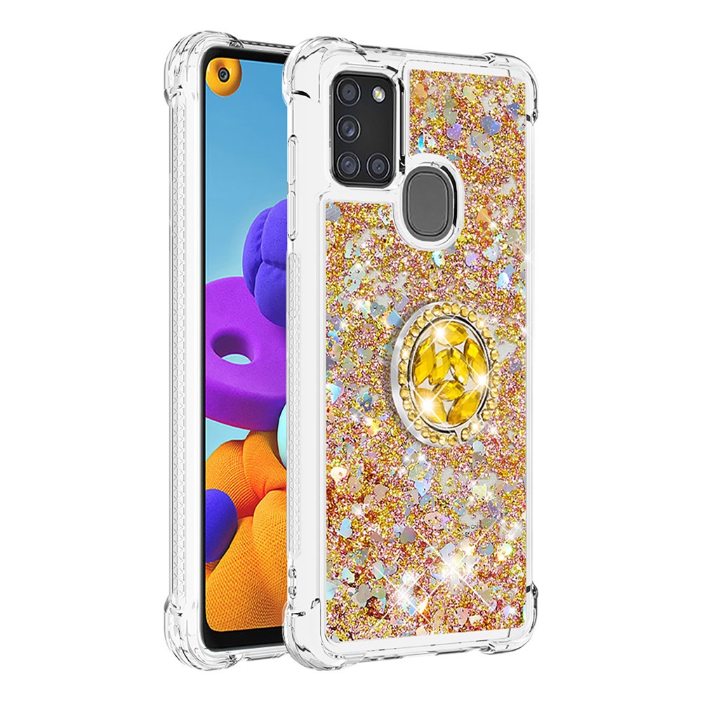 Shockproof Quicksand Kickstand TPU Smartphone Shell for Samsung Galaxy A21s - Gold-3