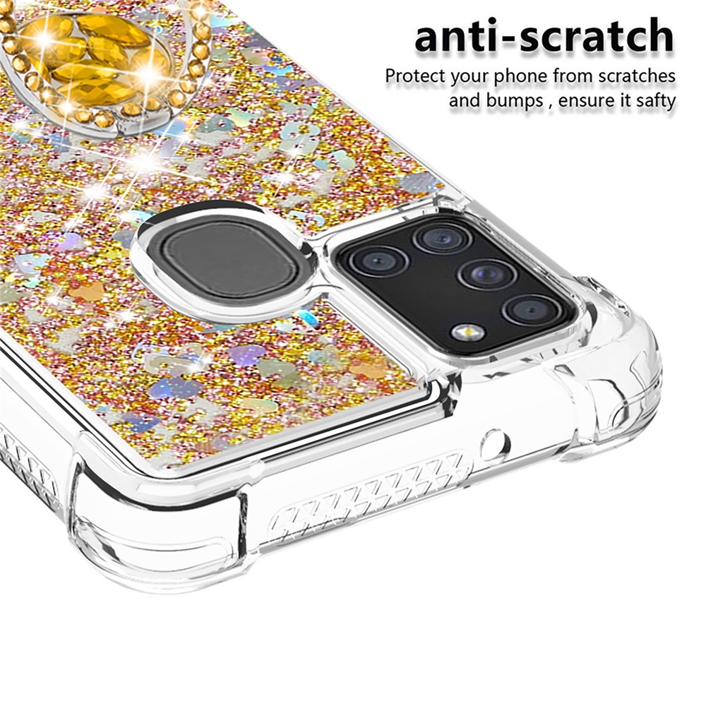 Shockproof Quicksand Kickstand TPU Smartphone Shell for Samsung Galaxy A21s - Gold-4