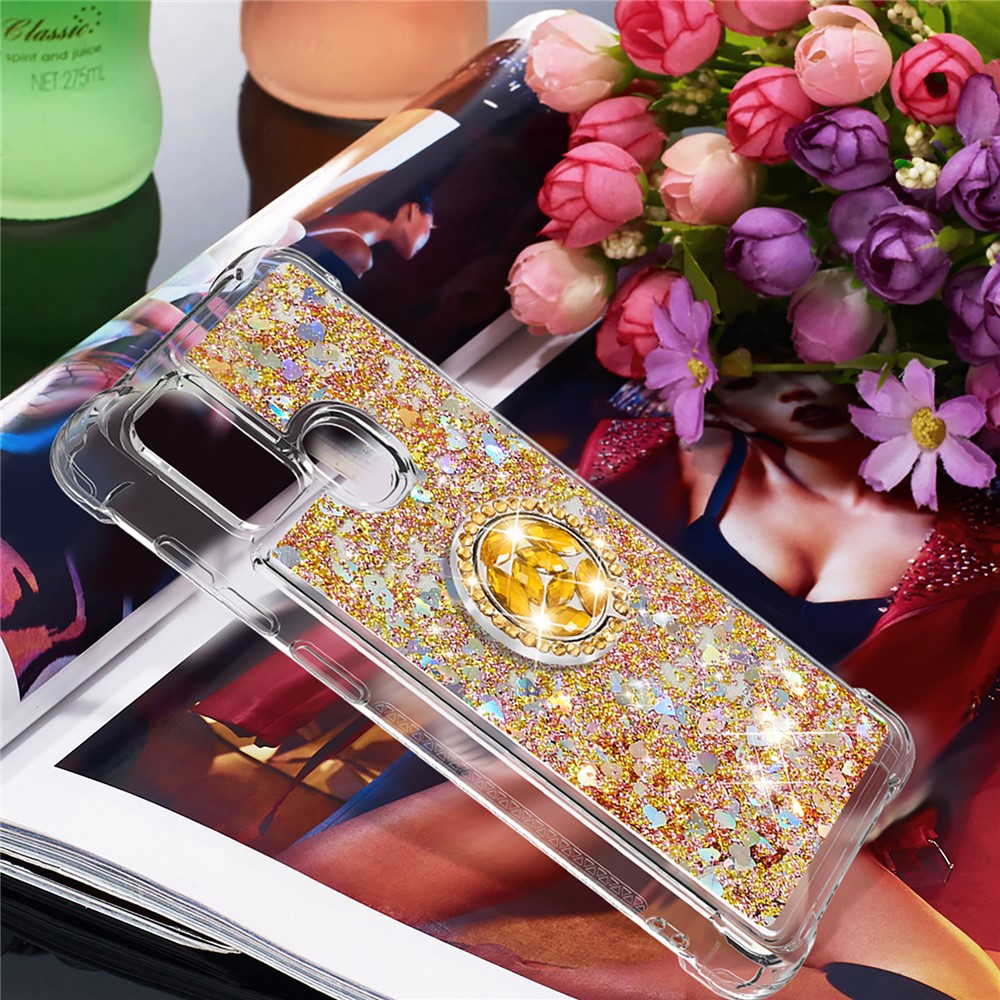 Shockproof Quicksand Kickstand TPU Smartphone Shell for Samsung Galaxy A21s - Gold-7