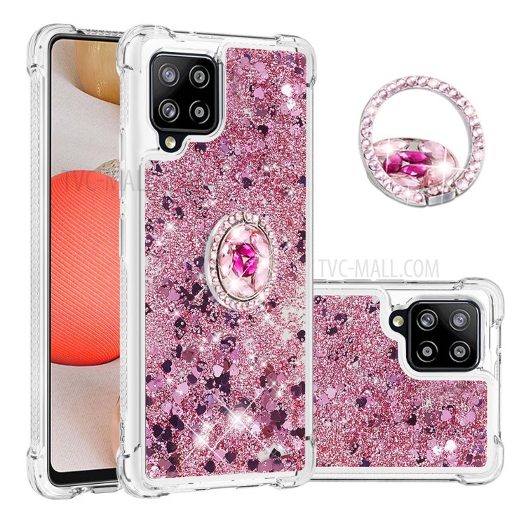 Drop-proof Quicksand Kickstand TPU Phone Protective Shell for Samsung Galaxy A42 5G - Red-1