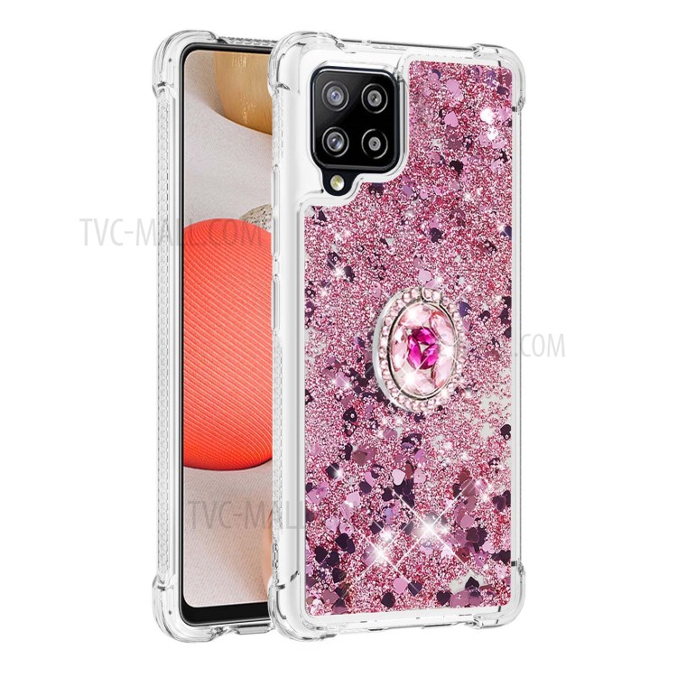 Drop-proof Quicksand Kickstand TPU Phone Protective Shell for Samsung Galaxy A42 5G - Red-3