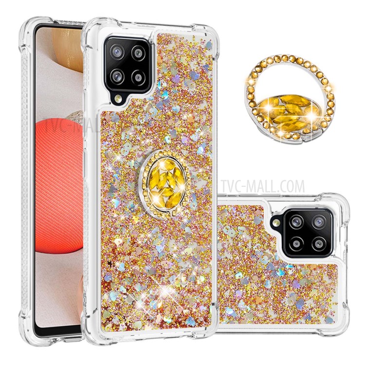 Drop-proof Quicksand Kickstand TPU Phone Protective Shell for Samsung Galaxy A42 5G - Gold-1