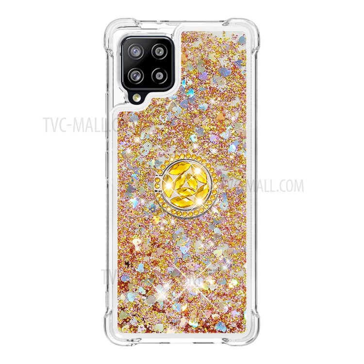 Drop-proof Quicksand Kickstand TPU Phone Protective Shell for Samsung Galaxy A42 5G - Gold-2