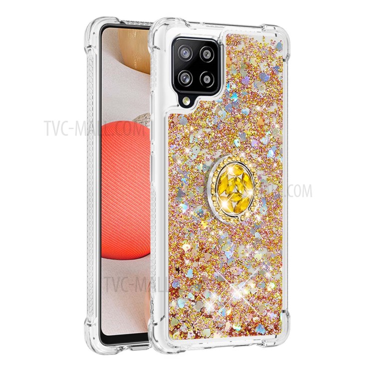 Drop-proof Quicksand Kickstand TPU Phone Protective Shell for Samsung Galaxy A42 5G - Gold-3