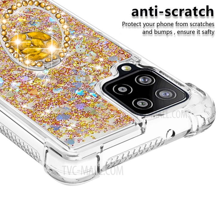 Drop-proof Quicksand Kickstand TPU Phone Protective Shell for Samsung Galaxy A42 5G - Gold-4