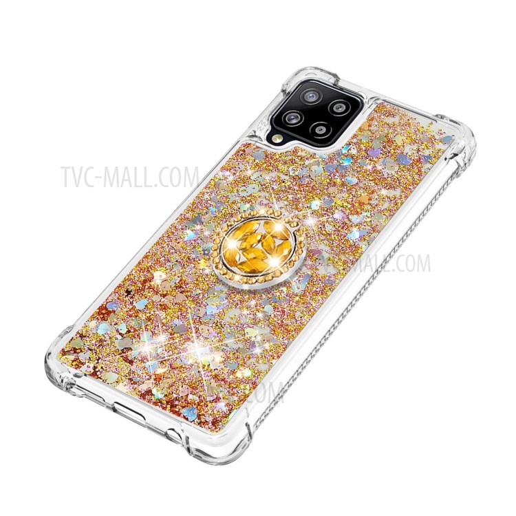 Drop-proof Quicksand Kickstand TPU Phone Protective Shell for Samsung Galaxy A42 5G - Gold-6