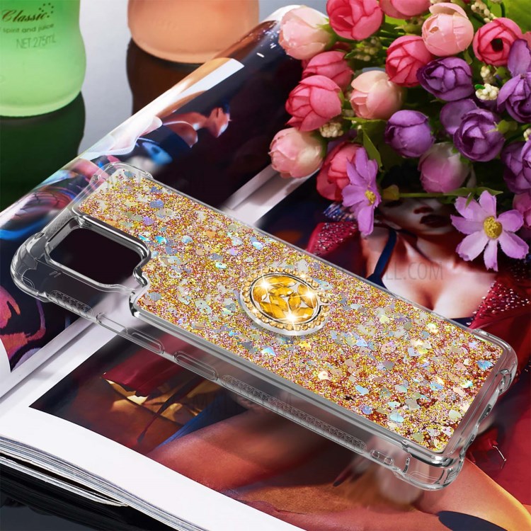 Drop-proof Quicksand Kickstand TPU Phone Protective Shell for Samsung Galaxy A42 5G - Gold-7