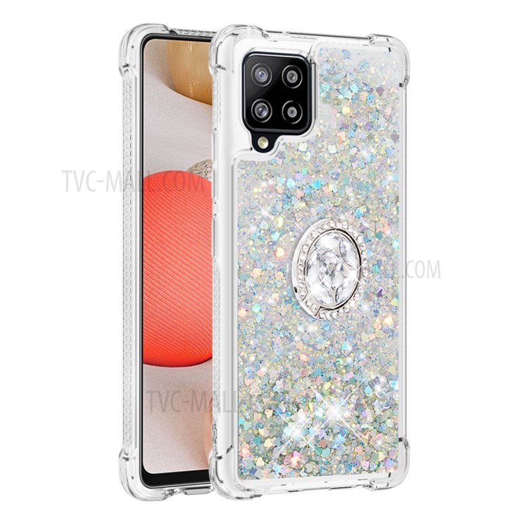 Drop-proof Quicksand Kickstand TPU Phone Protective Shell for Samsung Galaxy A42 5G - Light Green-3
