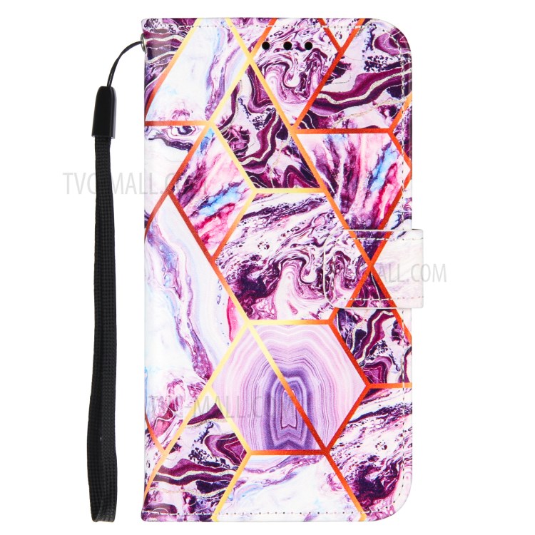 TPU + PU Leather Marble Pattern Splicing Wallet Stand Case for Samsung Galaxy A72 5G - Purple-2
