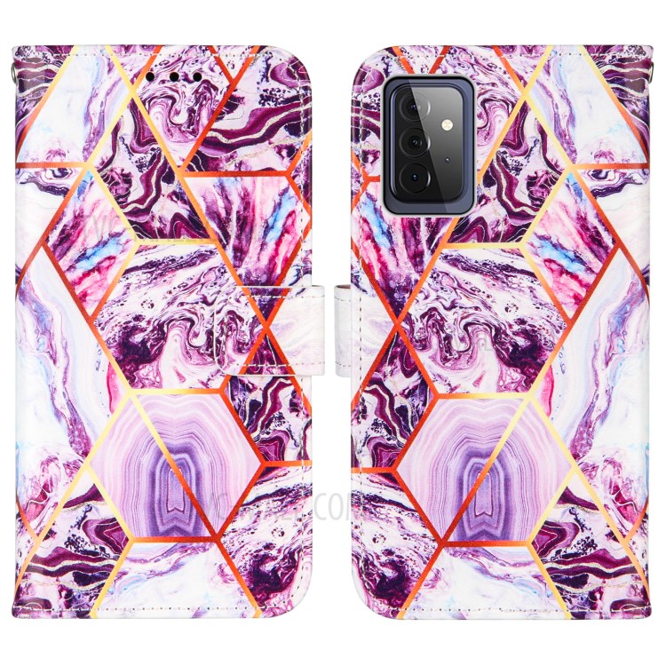 TPU + PU Leather Marble Pattern Splicing Wallet Stand Case for Samsung Galaxy A72 5G - Purple-3