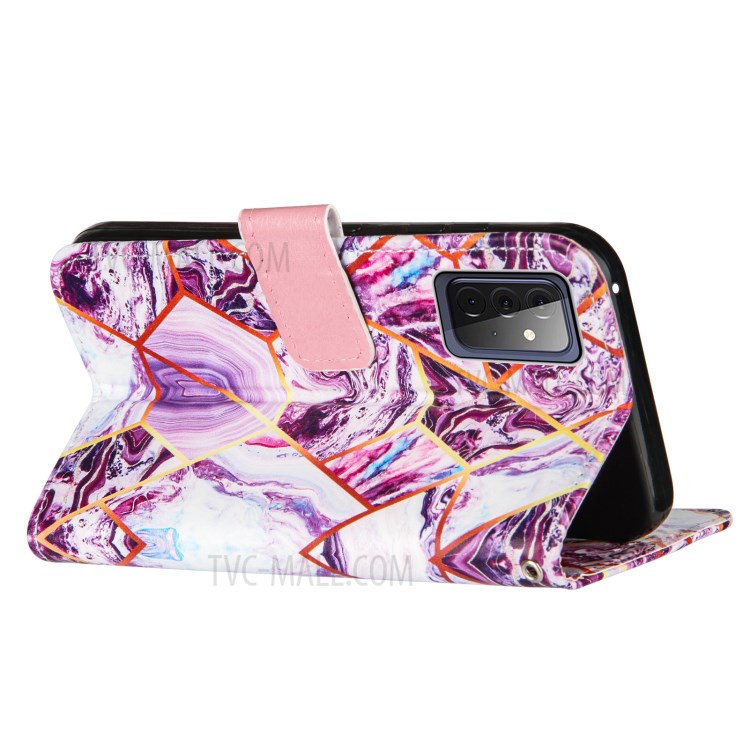 TPU + PU Leather Marble Pattern Splicing Wallet Stand Case for Samsung Galaxy A72 5G - Purple-4