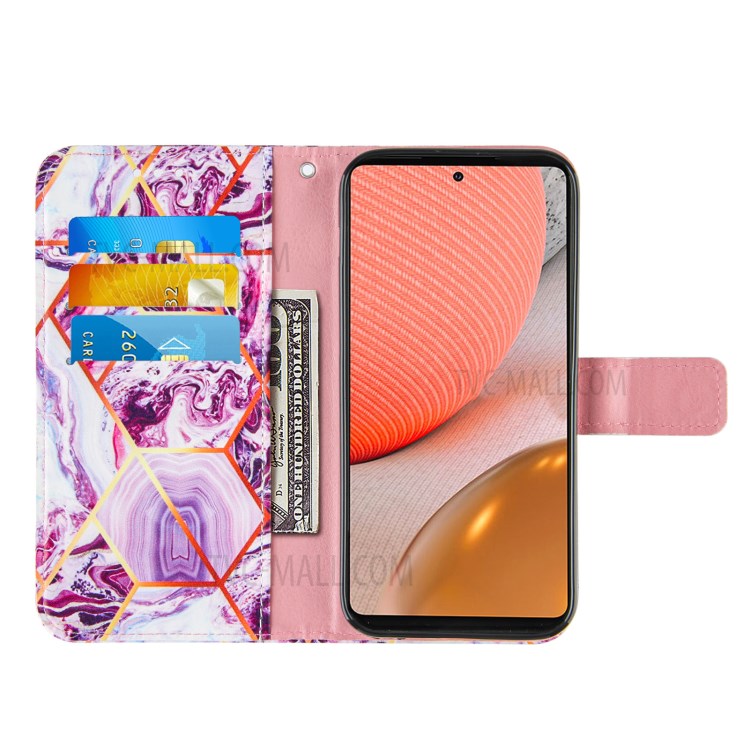 TPU + PU Leather Marble Pattern Splicing Wallet Stand Case for Samsung Galaxy A72 5G - Purple-5