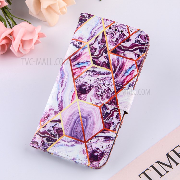 TPU + PU Leather Marble Pattern Splicing Wallet Stand Case for Samsung Galaxy A72 5G - Purple-8