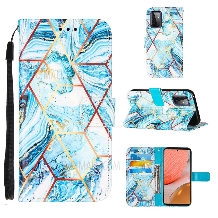 TPU + PU Leather Marble Pattern Splicing Wallet Stand Case for Samsung Galaxy A72 5G - Sky Blue-1