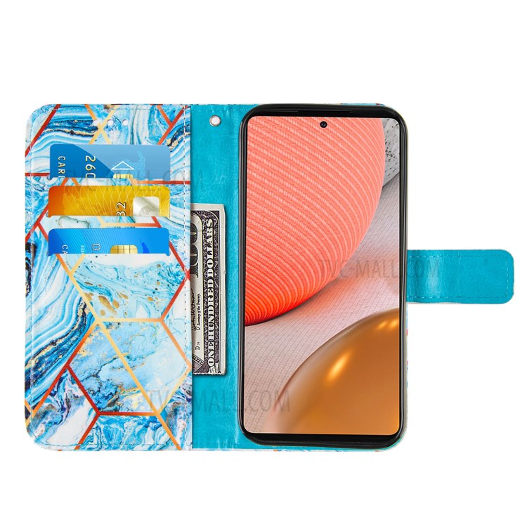 TPU + PU Leather Marble Pattern Splicing Wallet Stand Case for Samsung Galaxy A72 5G - Sky Blue-5