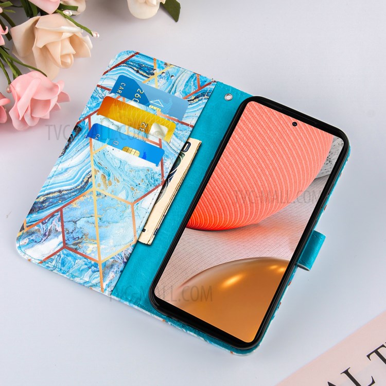 TPU + PU Leather Marble Pattern Splicing Wallet Stand Case for Samsung Galaxy A72 5G - Sky Blue-7