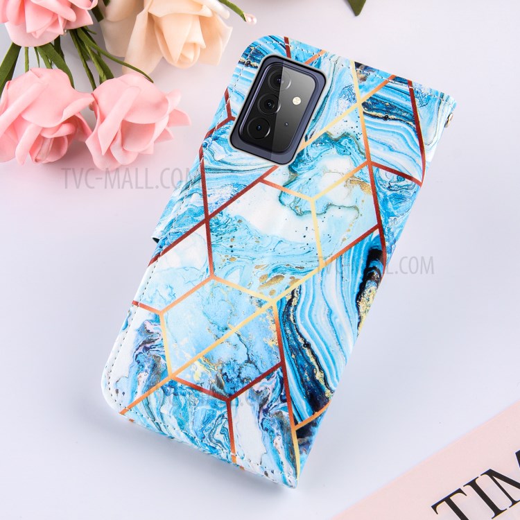 TPU + PU Leather Marble Pattern Splicing Wallet Stand Case for Samsung Galaxy A72 5G - Sky Blue-9
