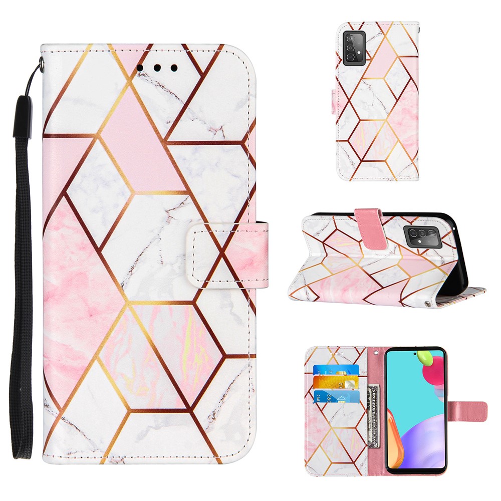 Wallet Stand Design Marble Pattern Splicing TPU + PU Leather Case for Samsung Galaxy A52 5G - Pink-1