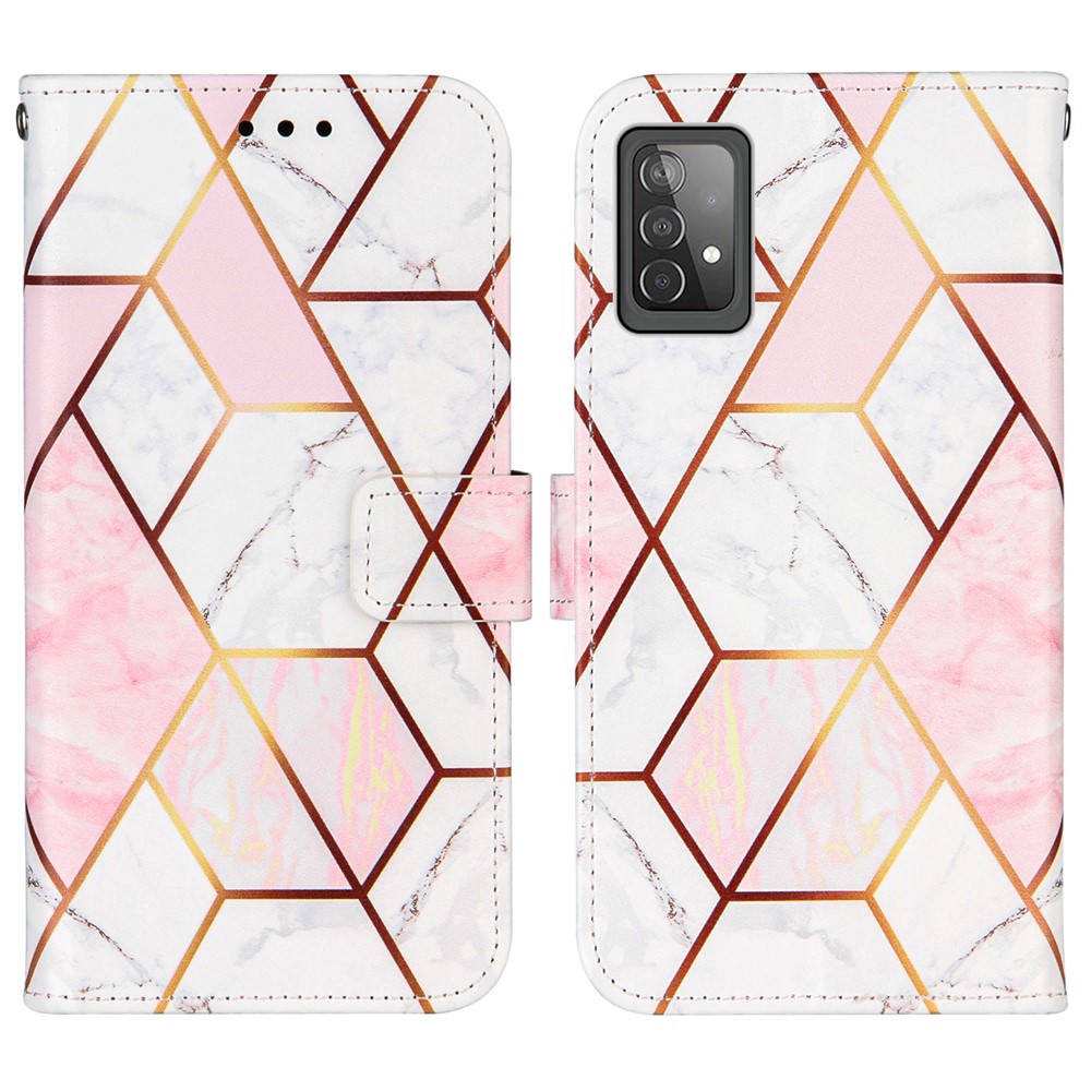 Wallet Stand Design Marble Pattern Splicing TPU + PU Leather Case for Samsung Galaxy A52 5G - Pink-3