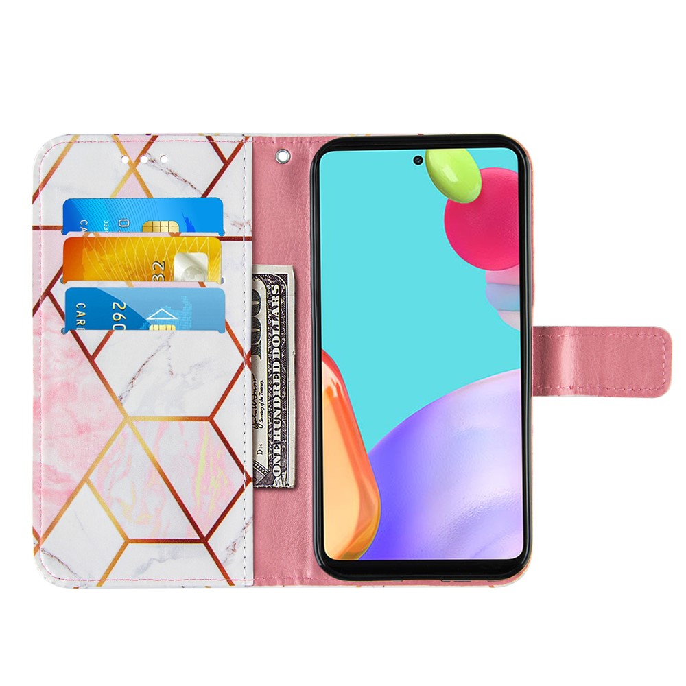 Wallet Stand Design Marble Pattern Splicing TPU + PU Leather Case for Samsung Galaxy A52 5G - Pink-5