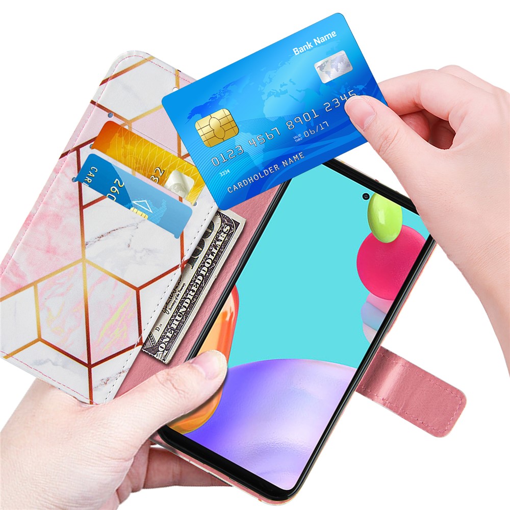 Wallet Stand Design Marble Pattern Splicing TPU + PU Leather Case for Samsung Galaxy A52 5G - Pink-6