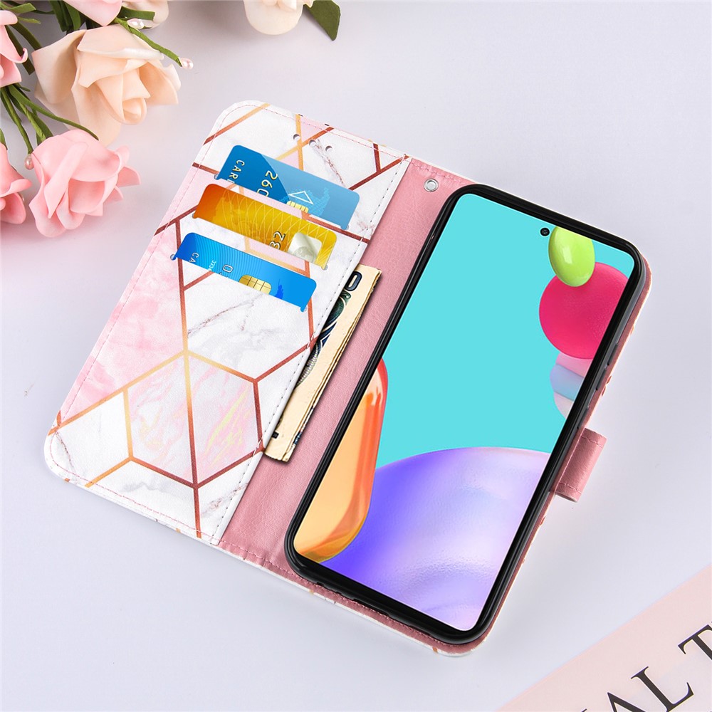 Diseño de Stand de Billetera Patrón de Mármol de Empalme TPU + PU Case de Cuero Para Samsung Galaxy A52 4G/5G / A52s 5G - Rosado