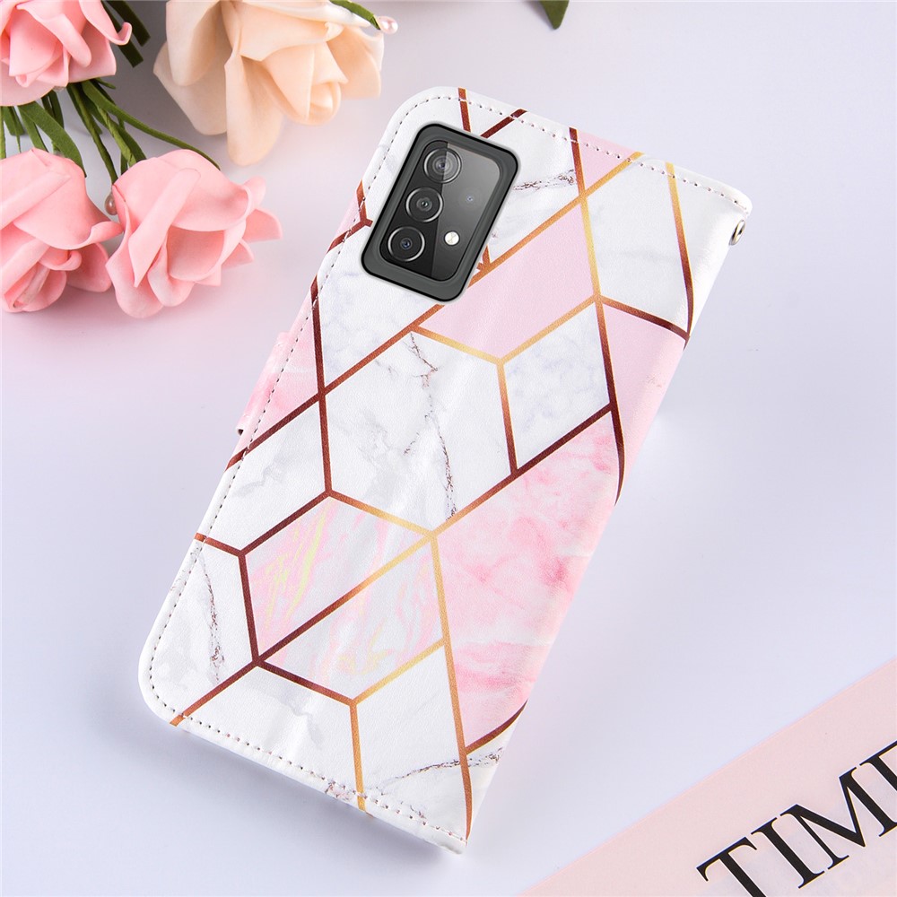 Diseño de Stand de Billetera Patrón de Mármol de Empalme TPU + PU Case de Cuero Para Samsung Galaxy A52 4G/5G / A52s 5G - Rosado