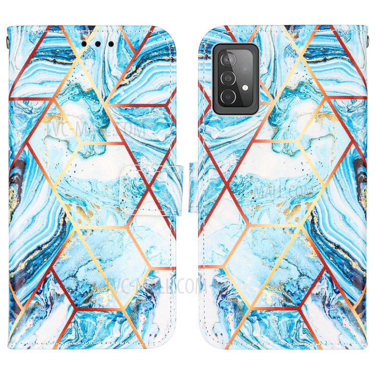 Wallet Stand Design Marble Pattern Splicing TPU + PU Leather Case for Samsung Galaxy A52 5G - Sky Blue-3