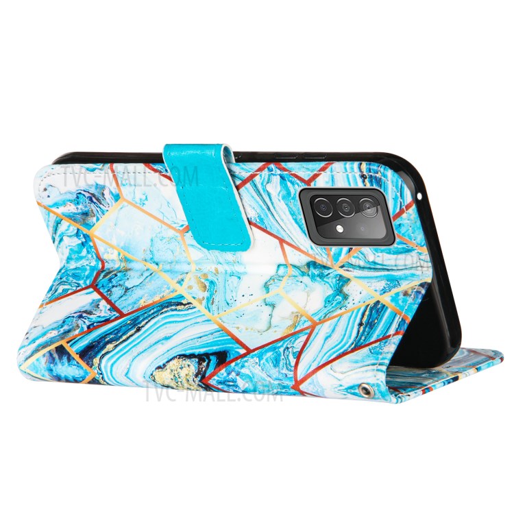 Wallet Stand Design Marble Pattern Splicing TPU + PU Leather Case for Samsung Galaxy A52 5G - Sky Blue-4
