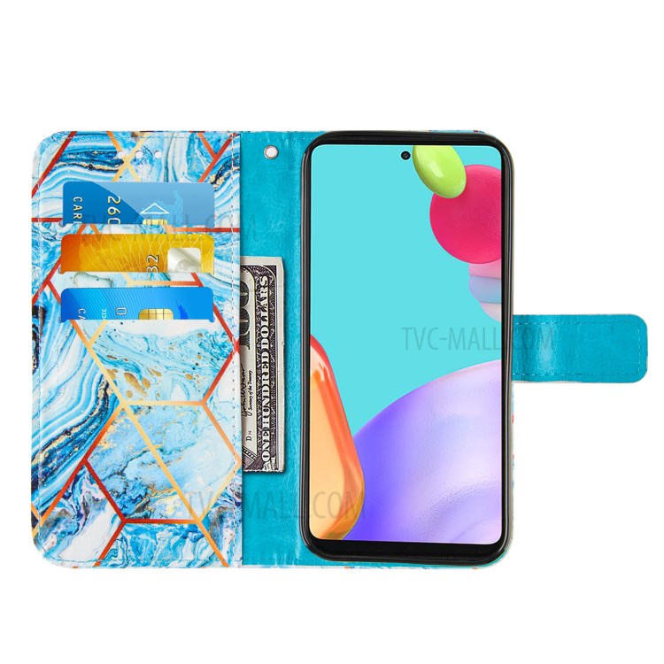 Wallet Stand Design Marble Pattern Splicing TPU + PU Leather Case for Samsung Galaxy A52 5G - Sky Blue-5