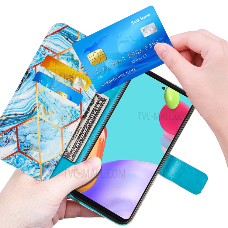 Wallet Stand Design Marble Pattern Splicing TPU + PU Leather Case for Samsung Galaxy A52 5G - Sky Blue-6