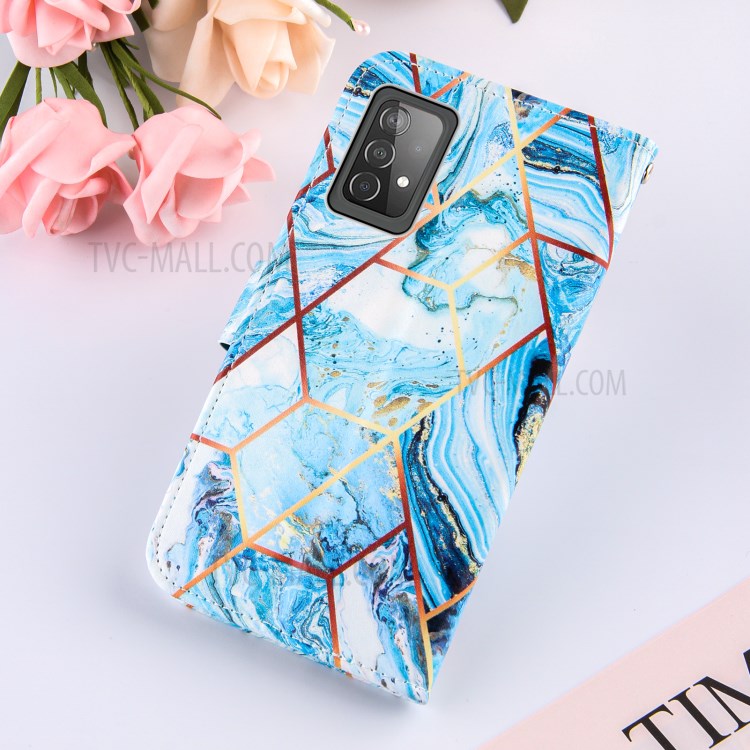 Wallet Stand Design Marble Pattern Splicing TPU + PU Leather Case for Samsung Galaxy A52 5G - Sky Blue-9