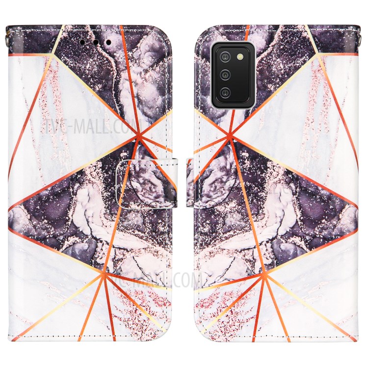 Splicing Marble Pattern Wallet Stand Design TPU + PU Leather Case for Samsung Galaxy A02s (EU Version) - Black / White-3