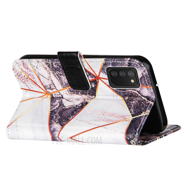 Splicing Marble Pattern Wallet Stand Design TPU + PU Leather Case for Samsung Galaxy A02s (EU Version) - Black / White-4