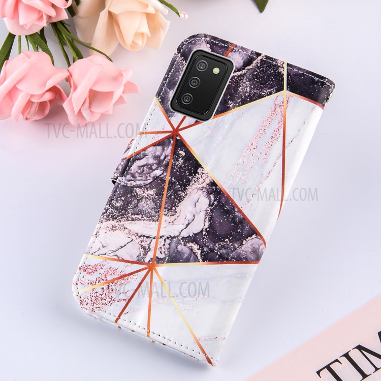 Splicing Marble Pattern Wallet Stand Design TPU + PU Leather Case for Samsung Galaxy A02s (EU Version) - Black / White-9