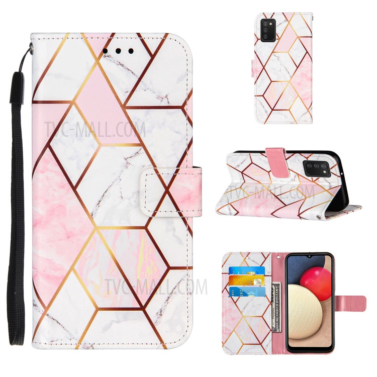 Splicing Marble Pattern Wallet Stand Design TPU + PU Leather Case for Samsung Galaxy A02s (EU Version) - Pink-1