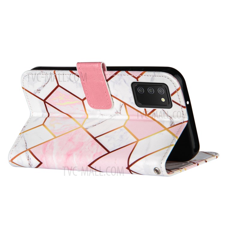Splicing Marble Pattern Wallet Stand Design TPU + PU Leather Case for Samsung Galaxy A02s (EU Version) - Pink-4