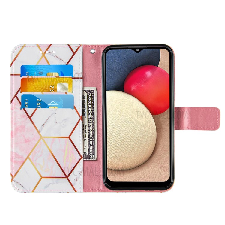Splicing Marble Pattern Wallet Stand Design TPU + PU Leather Case for Samsung Galaxy A02s (EU Version) - Pink-5
