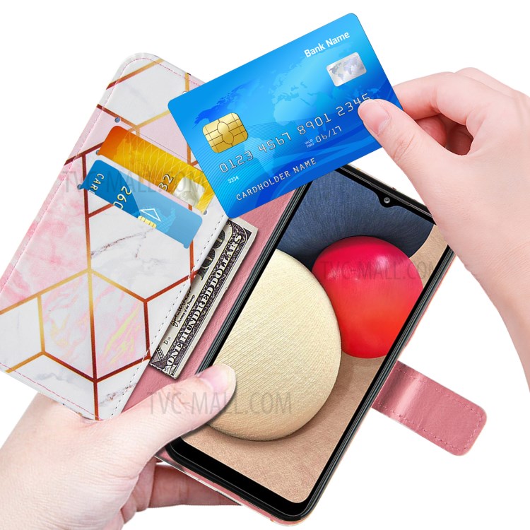 Splicing Marble Pattern Wallet Stand Design TPU + PU Leather Case for Samsung Galaxy A02s (EU Version) - Pink-6