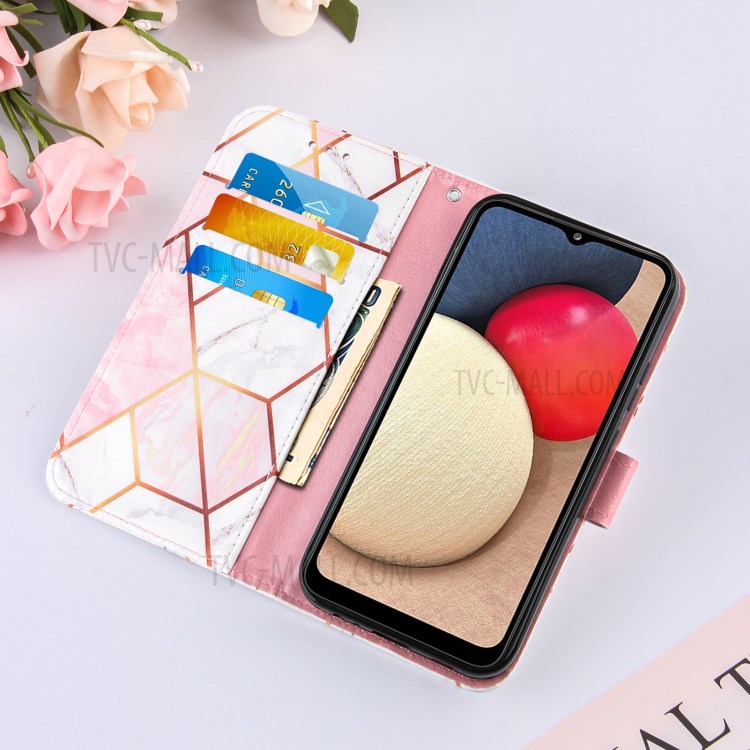 Splicing Marble Pattern Wallet Stand Design TPU + PU Leather Case for Samsung Galaxy A02s (EU Version) - Pink-7