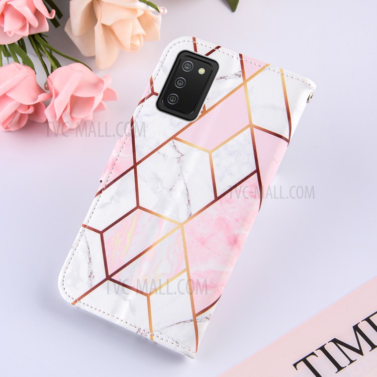 Splicing Marble Pattern Wallet Stand Design TPU + PU Leather Case for Samsung Galaxy A02s (EU Version) - Pink-9