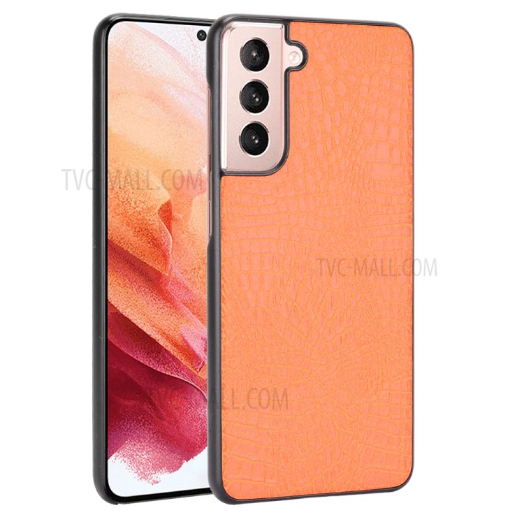 Crocodile Skin Texture Leather Coated Lightweight Phone Case Cover for Samsung Galaxy S21+ 5G - Orange-1